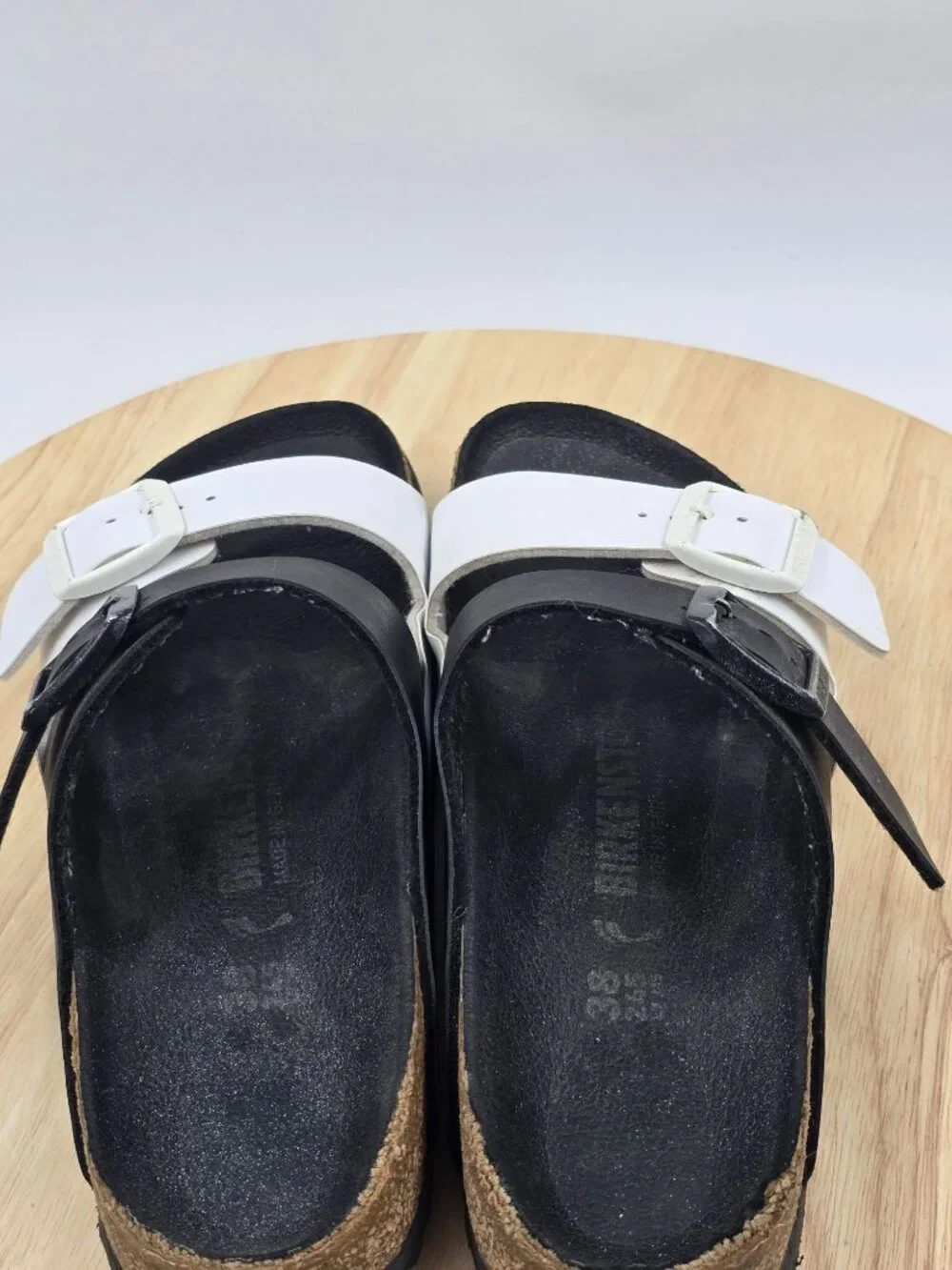 Birkenstock Arizona Split Black/White Birko-Flor sandals Womens sz EU 38 U.S 7